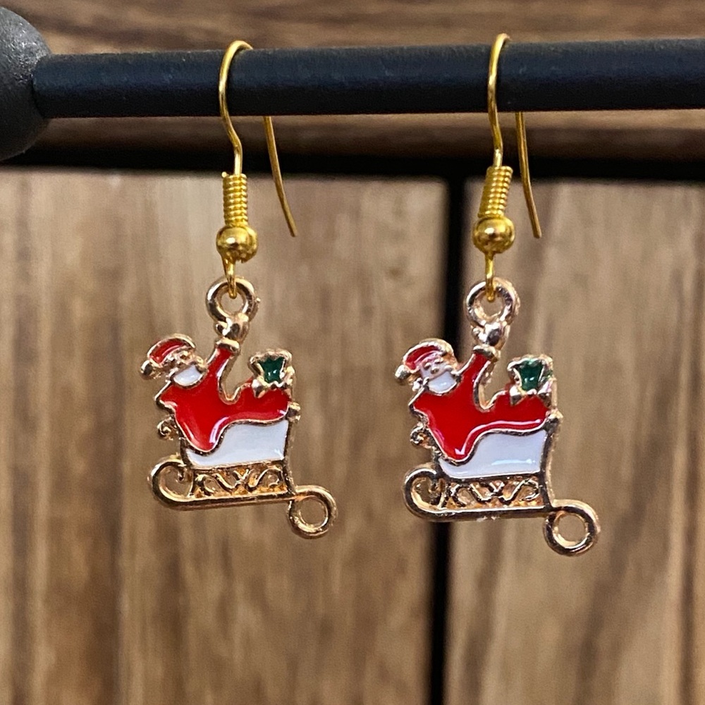 Hand Crafted Santa Sleigh Charm Earrings